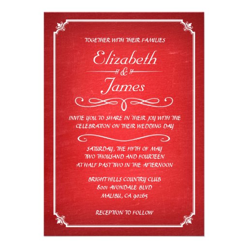 Red and White Chalkboard Wedding Invitations