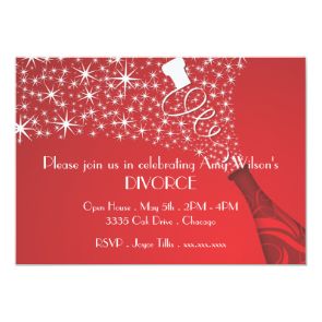 Red and White Champagne Divorce Invitation