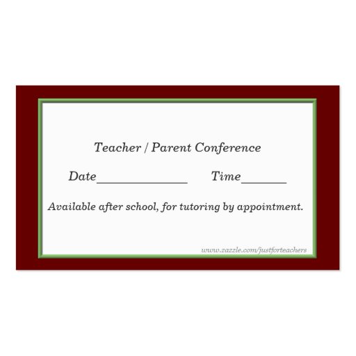 Red and White Checked Teacher's business card (back side)