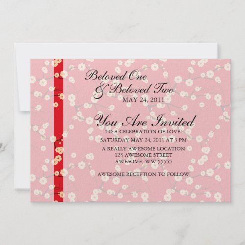 Pink and Red Wedding Invitations Red and White Cherry Blossoms invitation