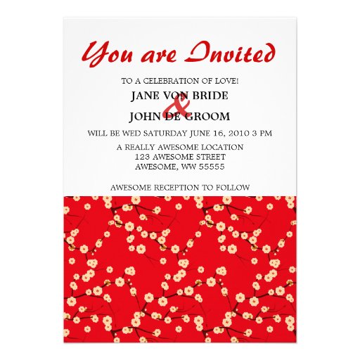 Red and White Cherry Blossoms Personalized Invitations