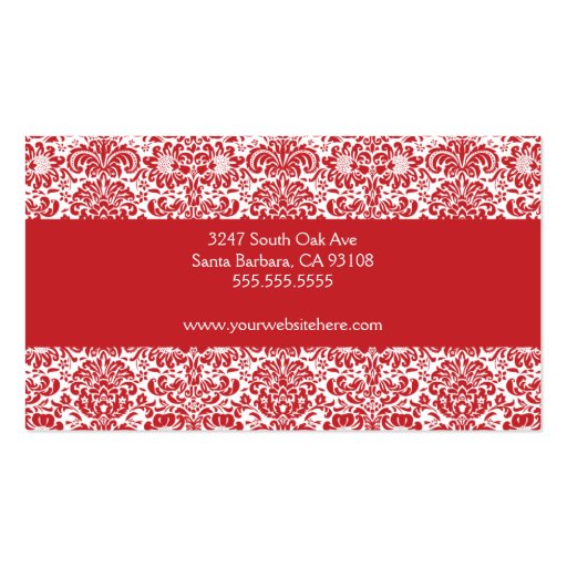 Red and White Damask Business Card (back side)