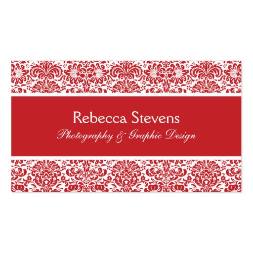 Red and White Damask Business Card (front side)