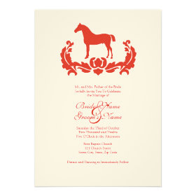 Red and White Damask Horse Wedding Invitation