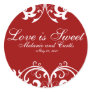 Red and White Damask Monogram Round Sticker Red and White Damask Monogram Round Sticker