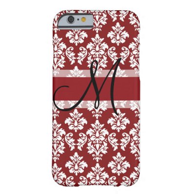 Red and White Damask Your Monogram Barely There iPhone 6 Case