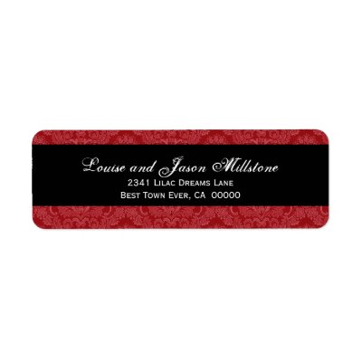Red and White Feathery Damask Wedding Collection Return Address Label