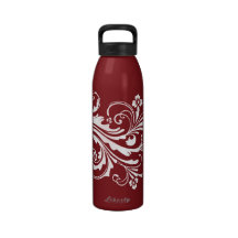Red and White Floral Chic Water Bottles