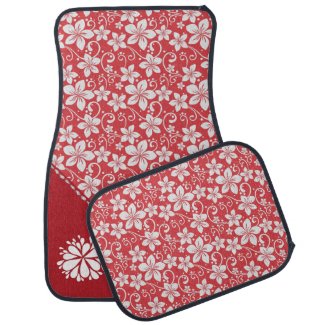 Red and White Floral Pattern Car Mat Set