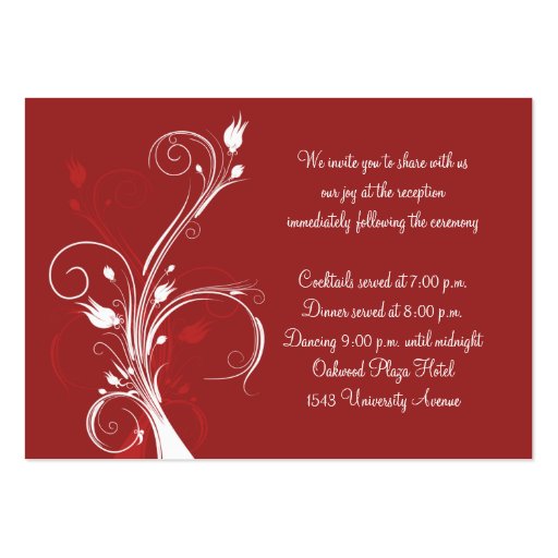 Red and White Floral Reception Card Business Card Templates (front side)