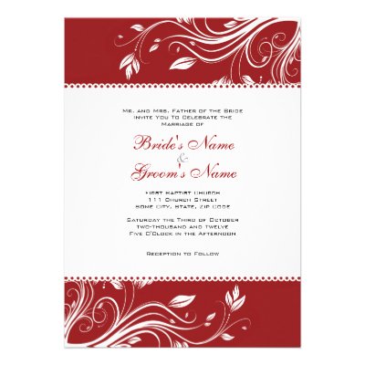 Red and White Floral Swirls Wedding Invitation