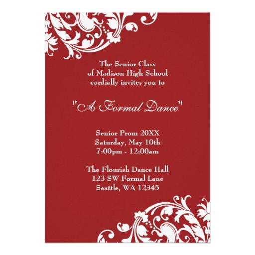 Red and White Flourish Prom Formal Invitation