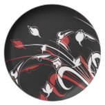 Red and White Flowers on Black Party Plate