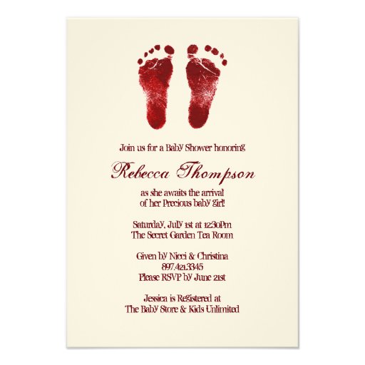 Red and White Foot Prints Baby Shower Personalized Announcements