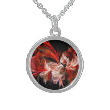 Red and White Fractal Art Necklace