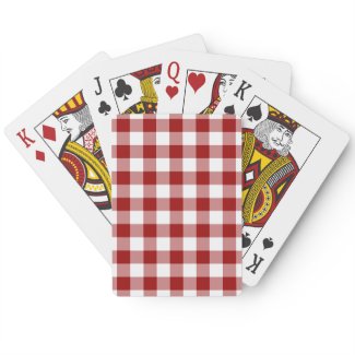 Red and White Gingham Pattern Poker Deck