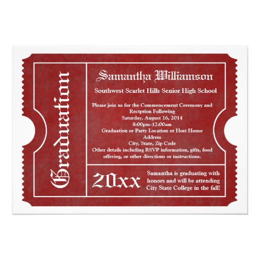 Red and White Graduation Ticket Invitations (front side)