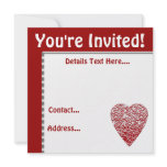 Red and White Heart. Patterned Heart Design. Personalized Invite
