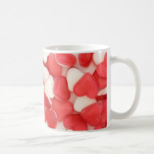 red and white love heart sweets background mug