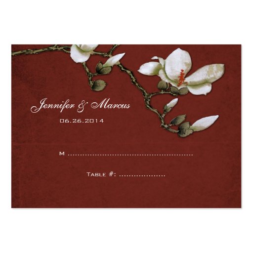 Red and White Magnolia Floral Seating Card Business Cards (front side)