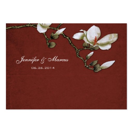 Red and White Magnolia Floral Seating Card Business Cards (back side)
