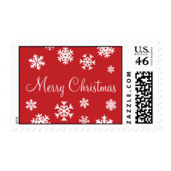 Red and White Merry Christmas Snowflakes Postage stamp