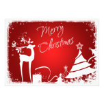 Red and White Merry Christmas Tree with Deer Card