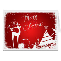 Red and White Merry Christmas Tree with Deer Card