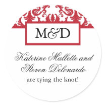Red and White Monogram Wedding Stickers