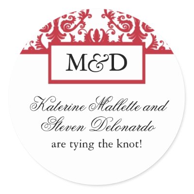 Red and White Monogram Wedding Stickers by colourfuldesigns