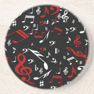 Red and white Musical notes on black Coaster