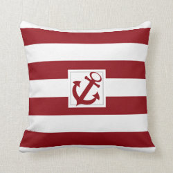 Red and White Nautical Stripe with Anchor Throw Pillows