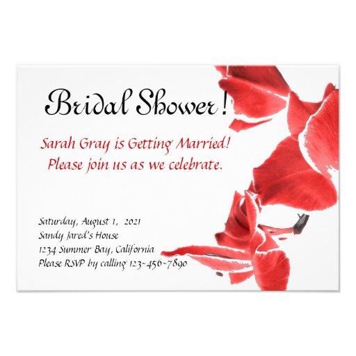 Red and white orchids bridal shower custom announcements