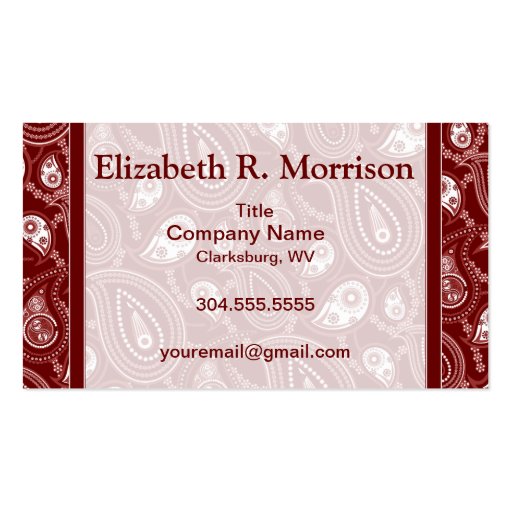 Red and White Paisley Business Card (front side)