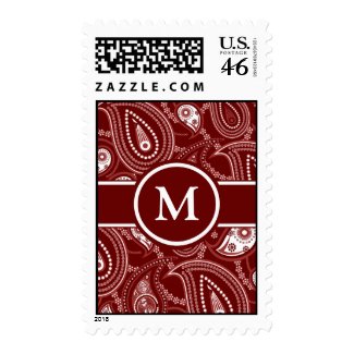 Red and White Paisley Postage Stamp