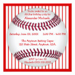 Red and White Pinstripes Baseball Birthday Party Custom Invite