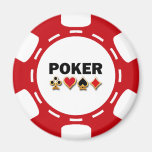 RED AND WHITE POKER CHIP FRIDGE MAGNET