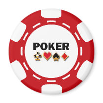 RED AND WHITE POKER CHIP FRIDGE MAGNET