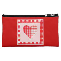 Red and White Polka Dot Heart Pattern Cosmetic Bags