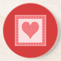 Red and White Polka Dot Heart Pattern Beverage Coaster