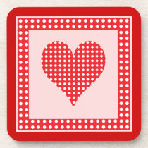Red and White Polka Dot Heart Pattern Coasters