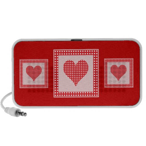 Red and White Polka Dot Heart Pattern iPhone Speaker