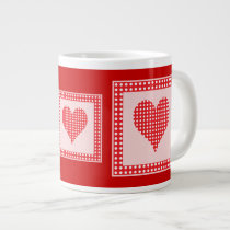 Red and White Polka Dot Heart Pattern Extra Large Mug