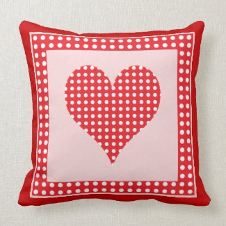 Red and White Polka Dot Heart Pattern Throw Pillow