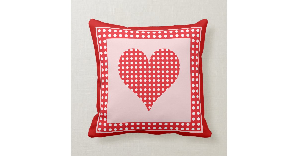 Red and White Polka Dot Heart Pattern Throw Pillow Zazzle