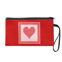 Red and White Polka Dot Heart Pattern Wristlet
