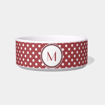 Red and White Polka Dot Monogram Pet Bowl Cat Water Bowls