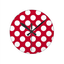 Red and White Polkadots Wall Clock