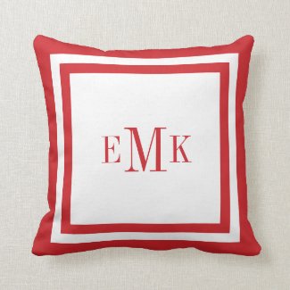 Red and White Preppy Ribbon Dots Custom Monogram Pillows