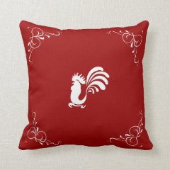 Red and White Rooster Decorative Throw Pillow